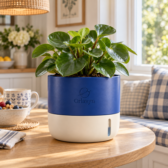 Orlavyn® Cobalt Blue & Warm Ivory Dual-Tone Self-Watering Planter