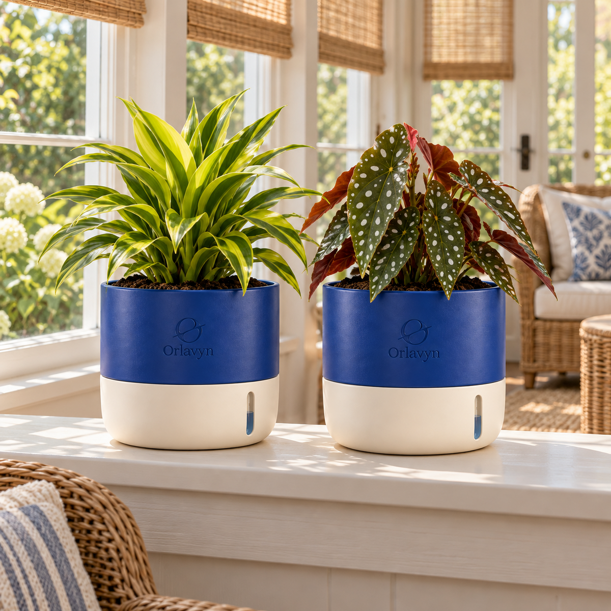 Orlavyn® Cobalt Blue & Warm Ivory Dual-Tone Self-Watering Planter